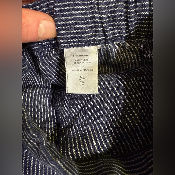 COLDWATER CREEK Navy Blue pinstriped 100% Linen Straight Leg Pants size L - Picture 8 of 12